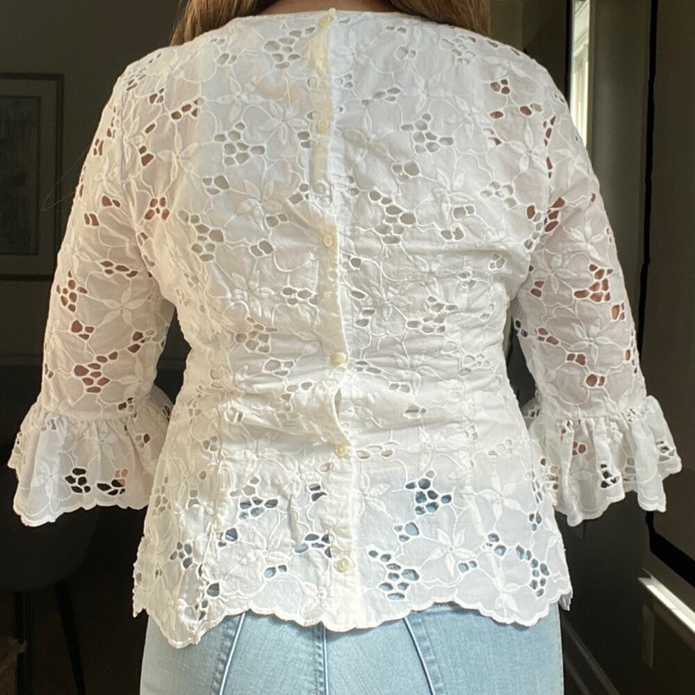 Rebecca Taylor Adriana White Floral Eyelet Blouse 8 Embroidered - Picture 7 of 7
